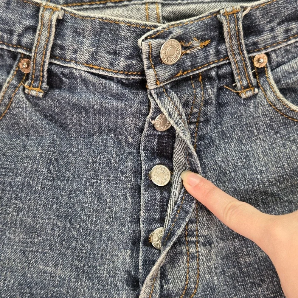 Levis 5Jeans Mens 31x31 Blue Selvedge Button Fly Straight Denim Faded Distressed